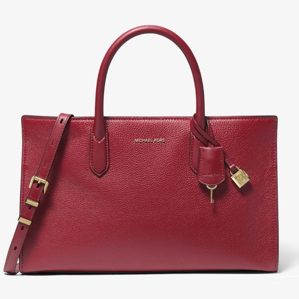 Michael Kors Scarlett Medium Leather Satchel Tote Crossbody Burgandy Red BNWT - Picture 2 of 10